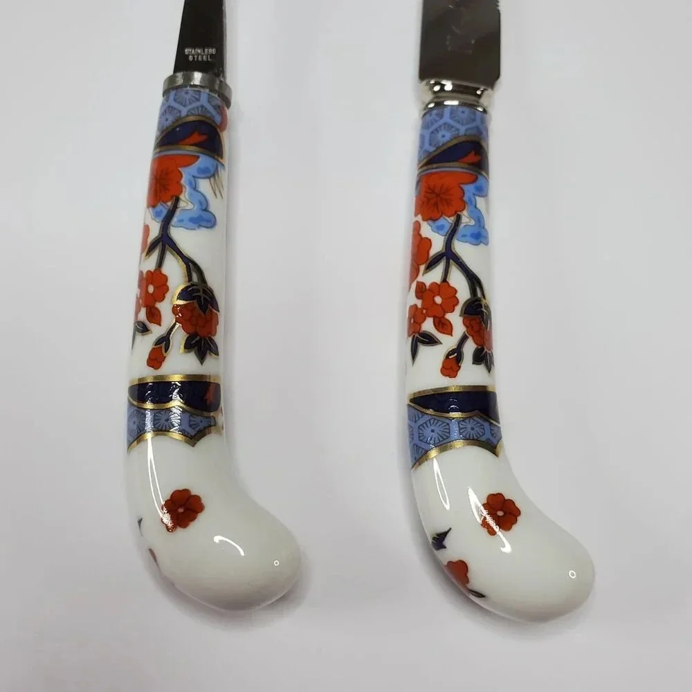 Vintage Prill Sheffield England Porcelain Handles Cutlery Cheese Set Stainless